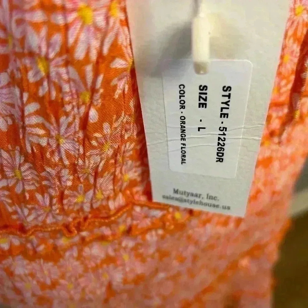 🧡”Sim & Sam” NWT Orange/White/Pink Daisy Print Dress w/ Laced Back Detail Sz S - Picture 5 of 9